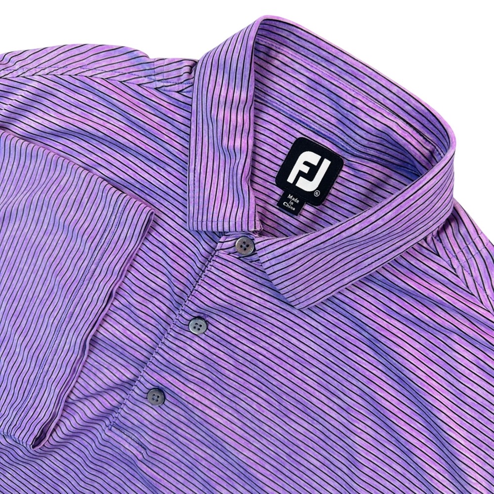 FootJoy Men's XL Purple Striped Performance Golf Polo Shirt Short Sleeve Stretch